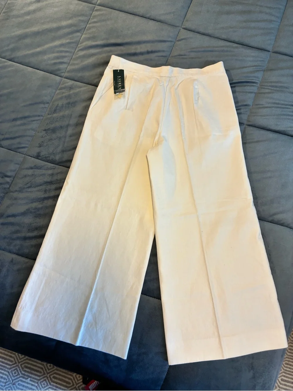 VTG Lauren Ralph Lauren Colonial Cream 8 Linen Cotton Blend WIDE Leg Slacks